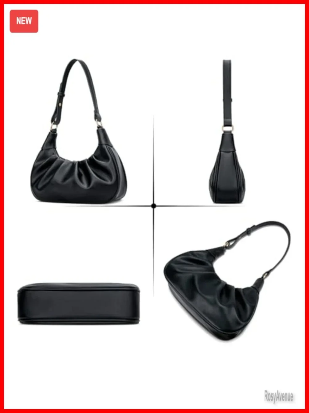 Faux Leather Crescent Hobo Bag Ruched Underarm Purse Mini Shoulder Bag